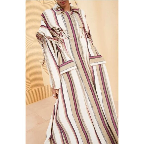 Ulla Johnson Isotta Robe Jacket Linen Striped Coat Beige Positano Small EUC - Picture 1 of 13
